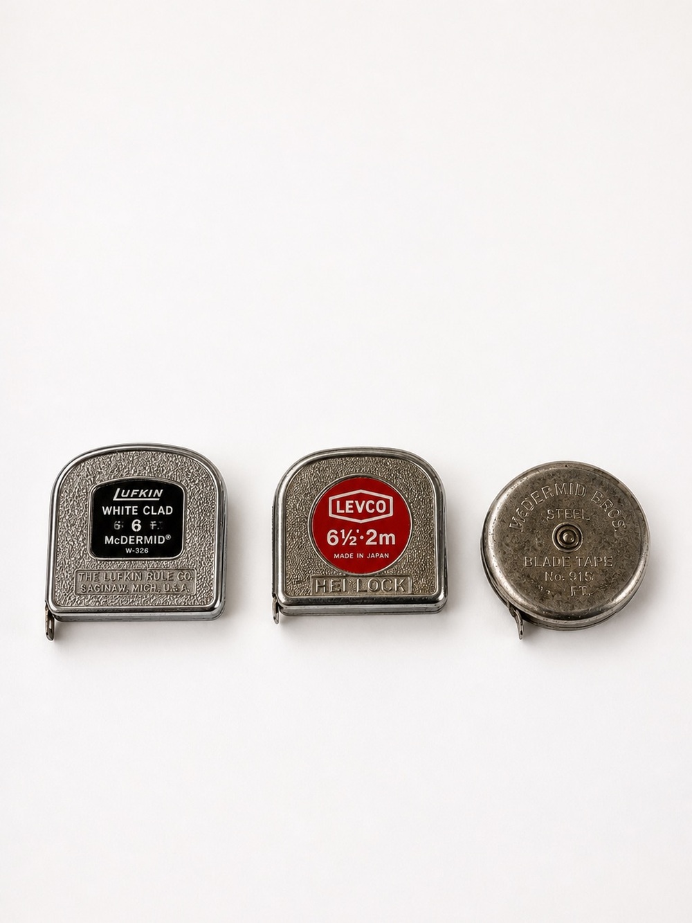 Vintage Tape Measures Lot – Lufkin, Levco, McDermid Bros – Metal Measuring Tools